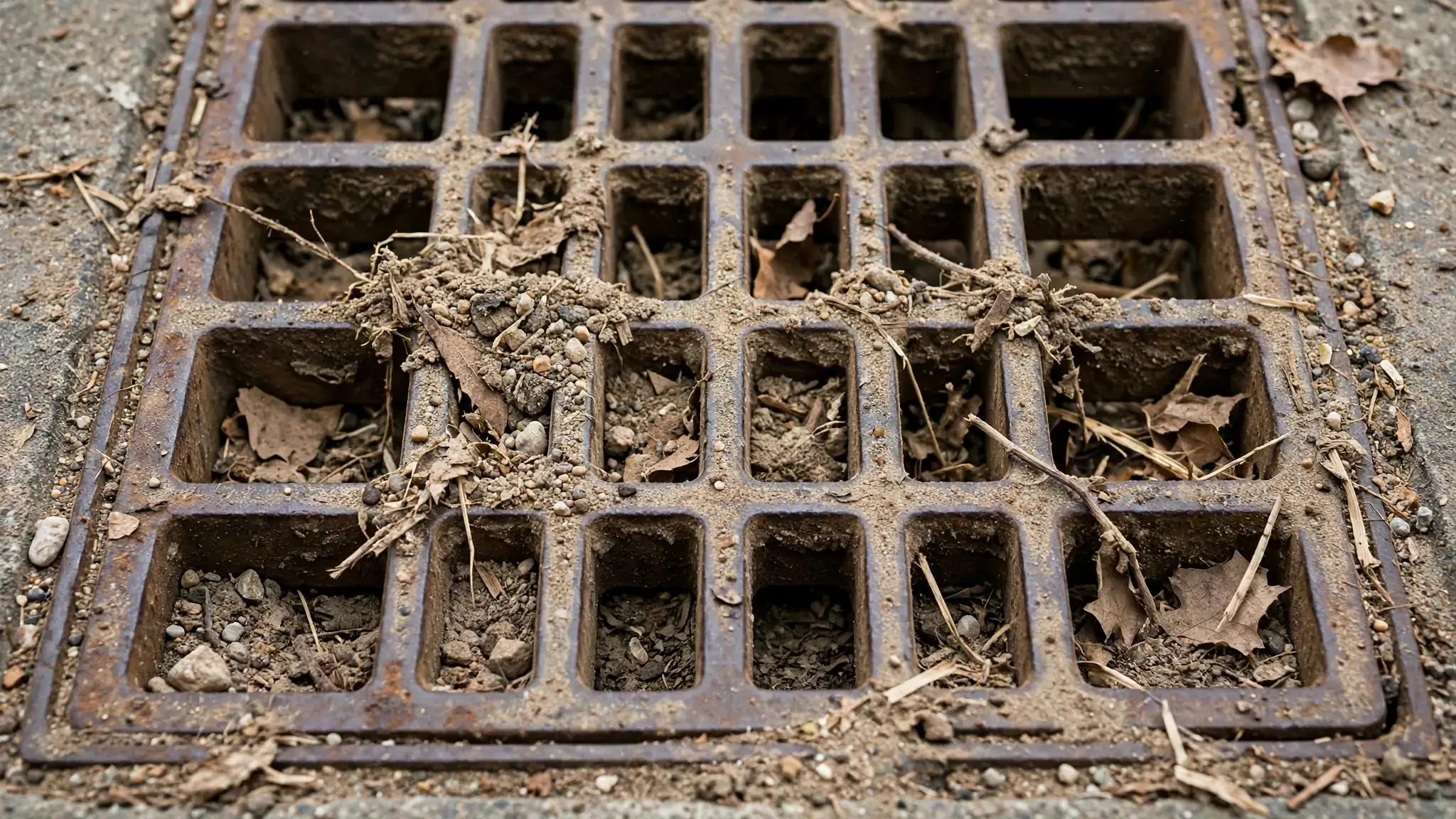 Dust Storm Debris In Outdoor Drain Grates