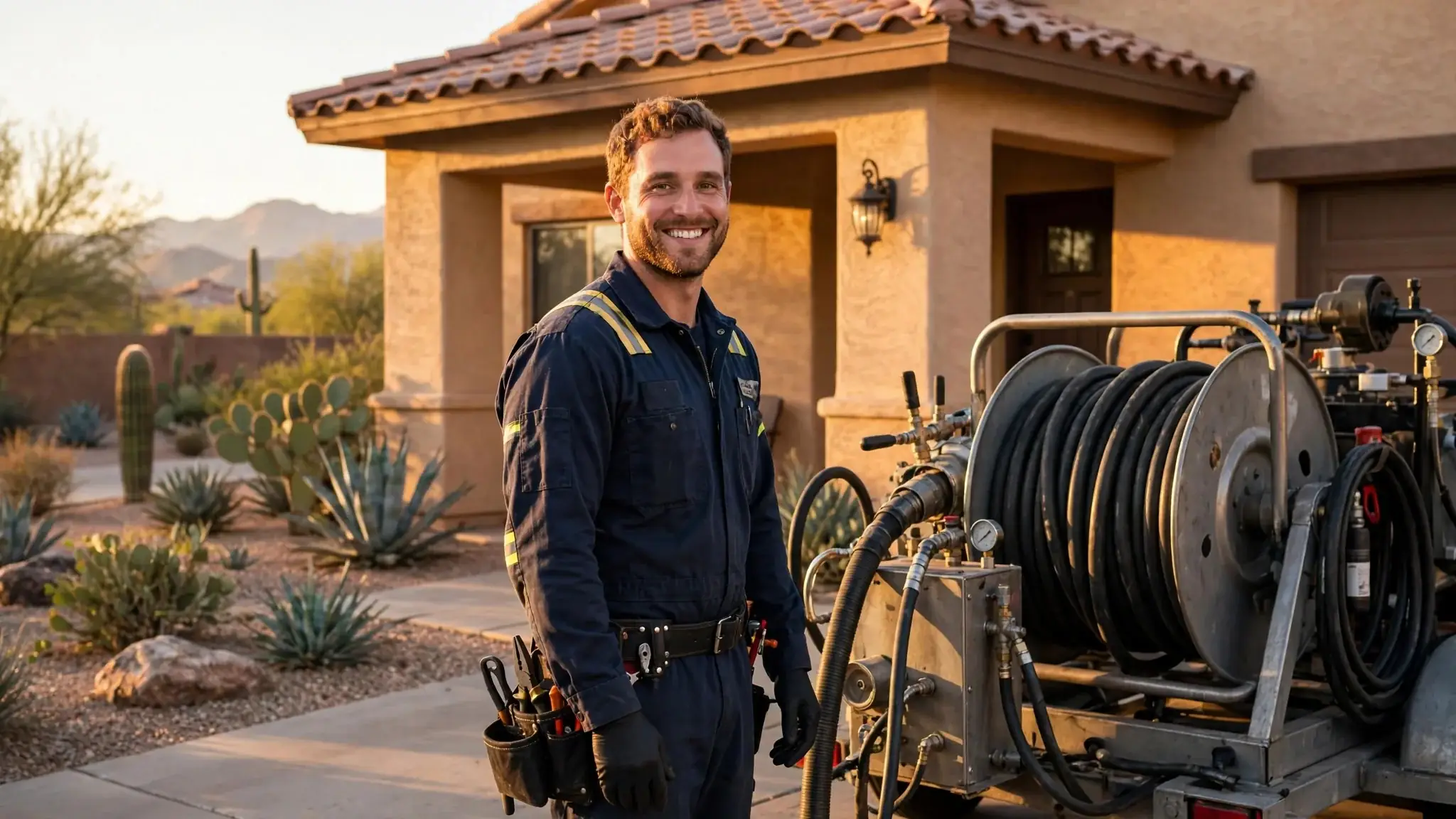 Drain cleaning technician with hydro jetting equipment in Tucson AZ