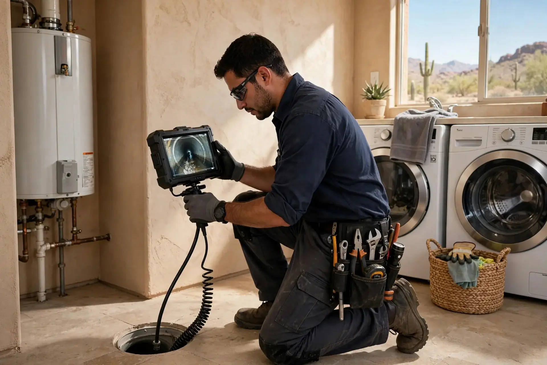 Professional drain technician at work in Tucson AZ